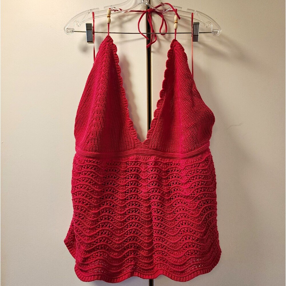 Wild Fable Hot Pink Crochet Beaded Halter Top Women Size 2X Plus Festival Hippie